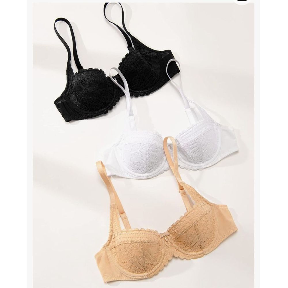 Deyllo 34B Women's Balconette Push Up Bra Lace Lightly Padded Bra Underwire Demi